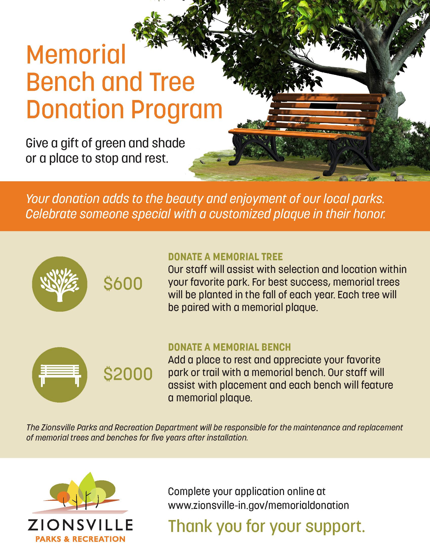 Memorial bench and tree